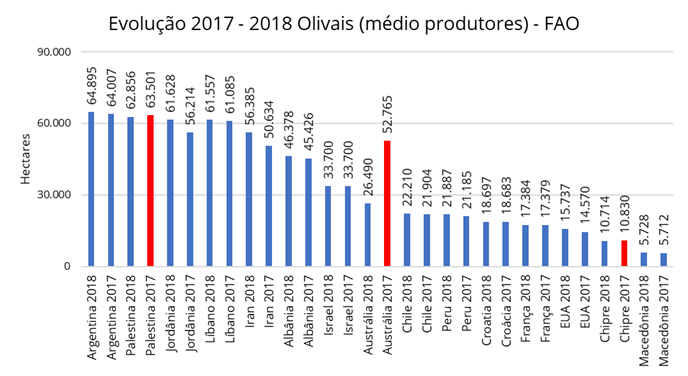 Evolução dos olivais dentre os países com média produção