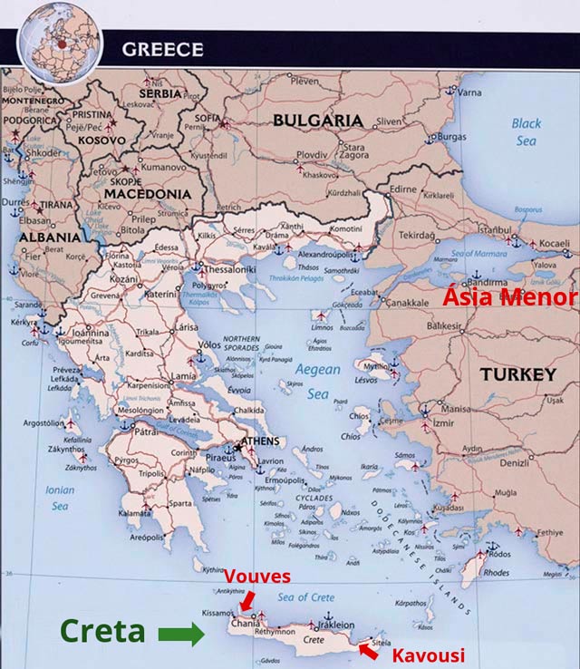 Localização de Creta e Ásia Menor