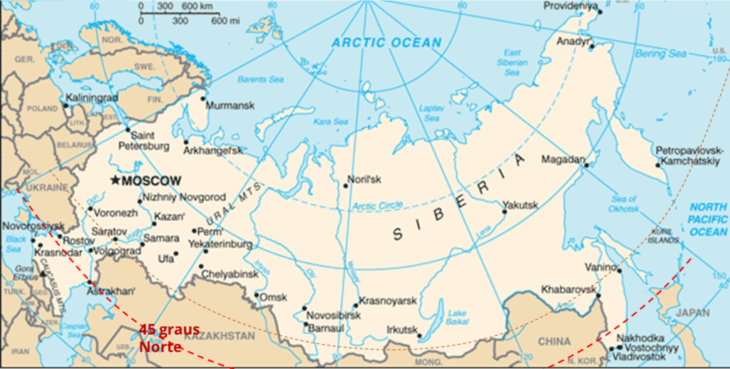 45º north latitude passing through Russia
