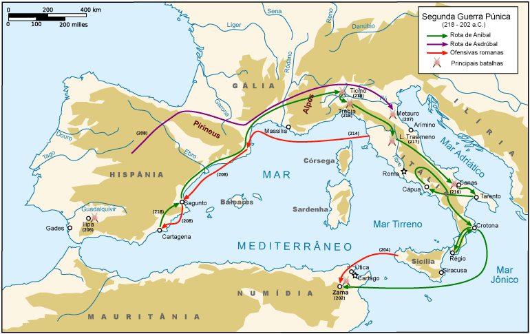 Second Punic War Movements from Carthage and Rome
