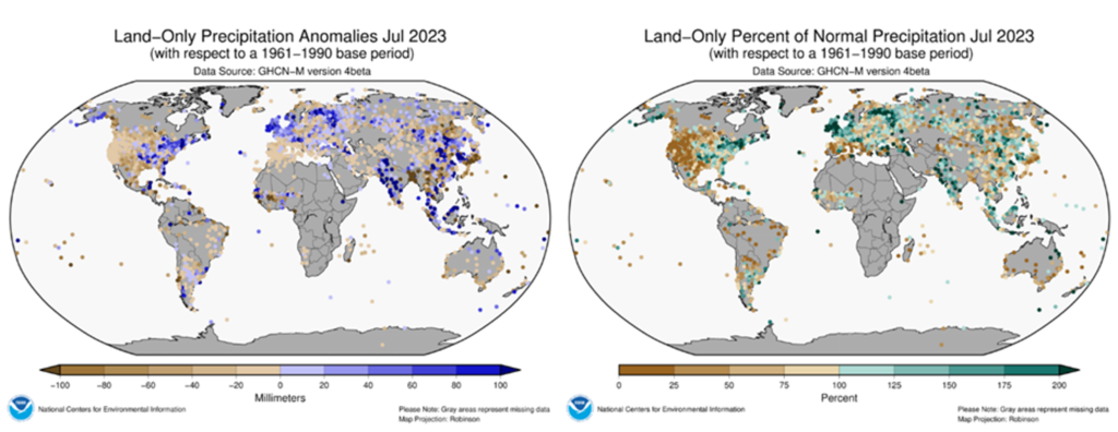 Abnormal rainfall variation (right) and relative percentage (left)